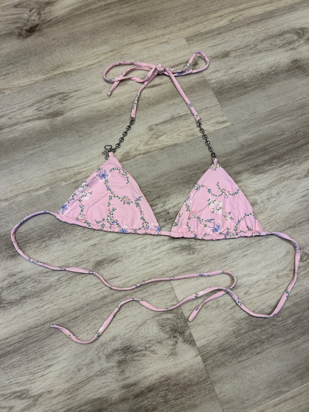 Frankie's Bikinis Fairytale Butterfly Floral Vine Charm Chain Triangle Swim Top